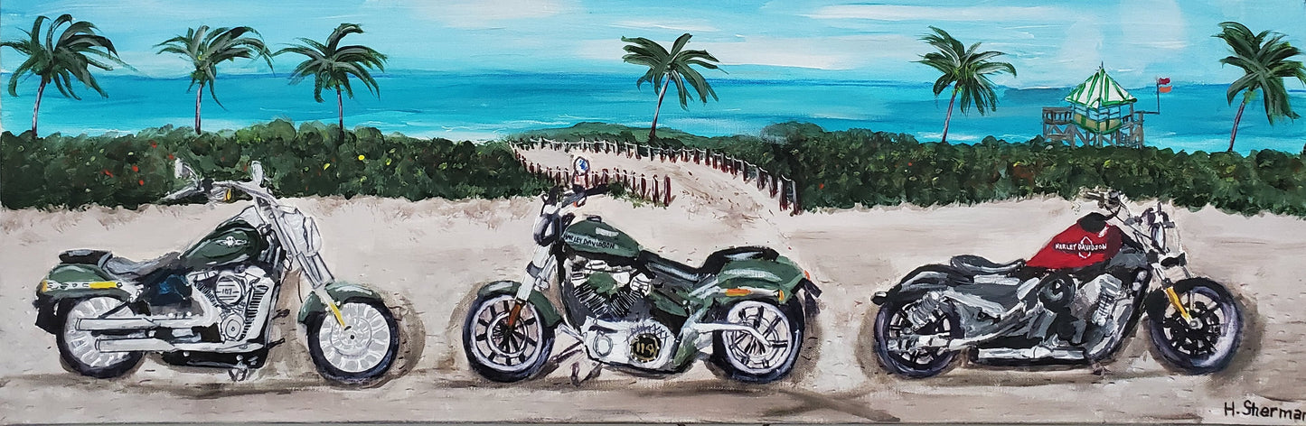 Three Harleys on the Beach